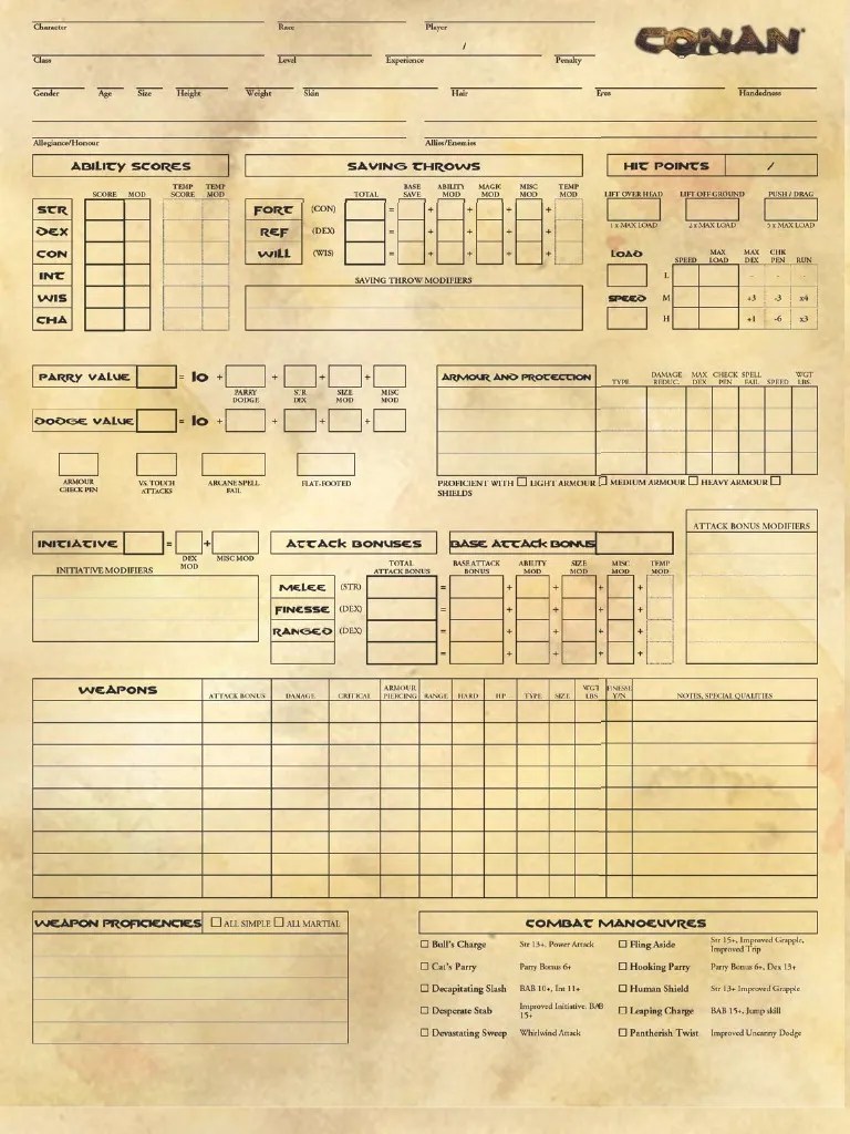 Conan Character Sheet