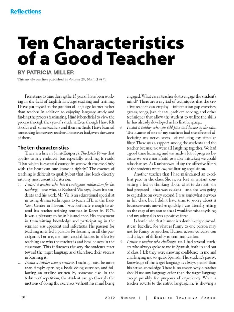 Ten Characteristics of a Good Teacher Classroom Management Second Language