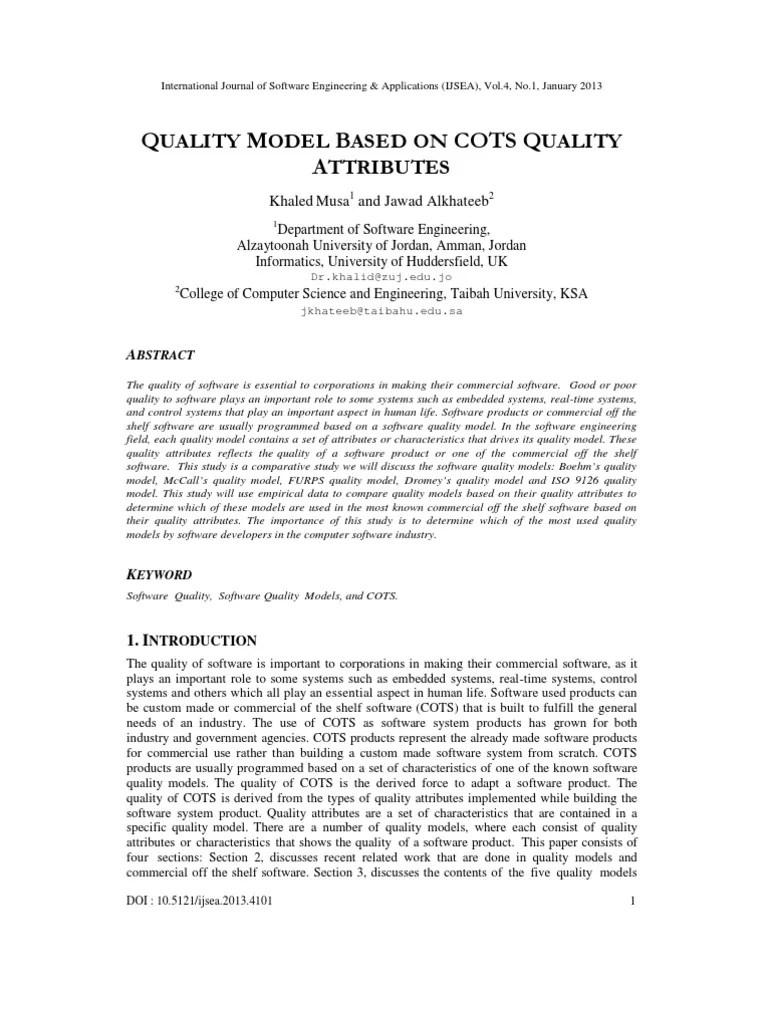 Quality Model Based On Cots Quality Attributes PDF Software Quality Reliability Engineering