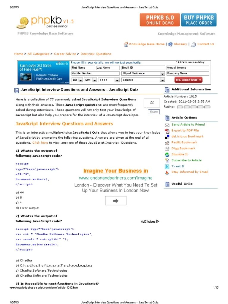 JavaScript Interview Questions and Answers JavaScript Quiz C