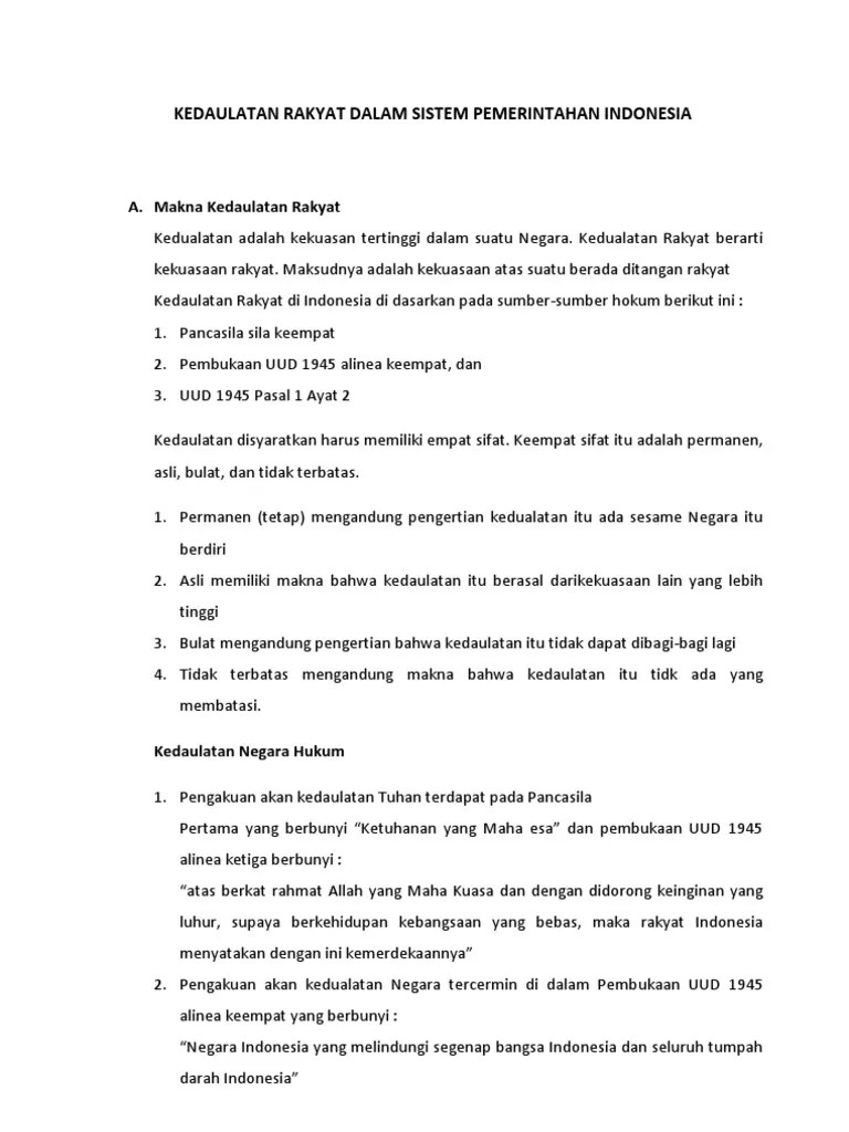 Kedaulatan Rakyat Dalam Sistem Pemerintahan Indonesia | PDF