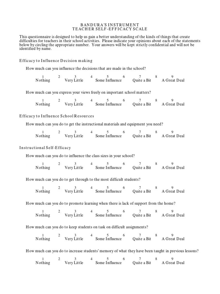Bandura�s Instrument PDF Self Efficacy Pedagogy