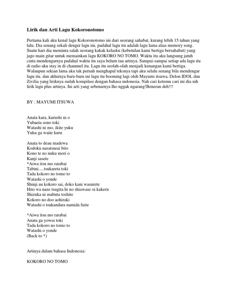 Lirik Dan Arti Lagu Kokoronotomo | PDF