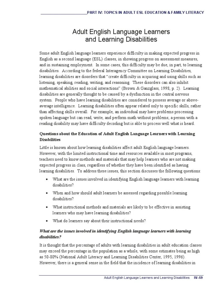 Adult English Language Learners and Learning Disabilities PDF