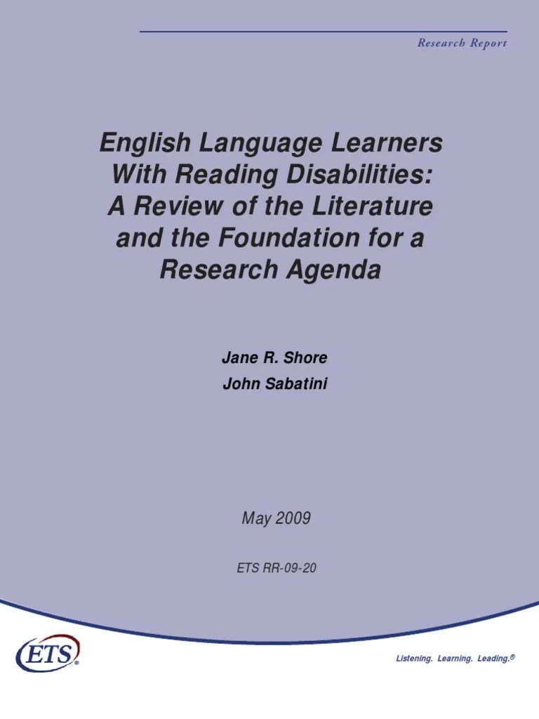 English Language Learners With Reading Disabilities A Review of The