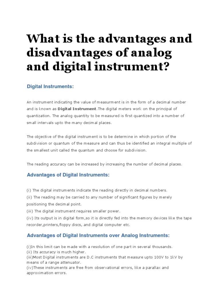 What is the Advantages and Disadvantages of Analog and Digital