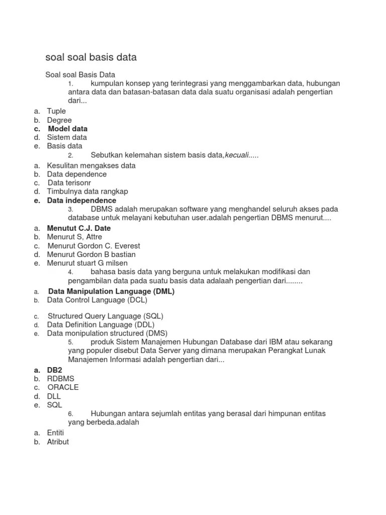 Soal Basis Data Pilihan Ganda Beserta Jawabannya - Sumber Berbagi Data