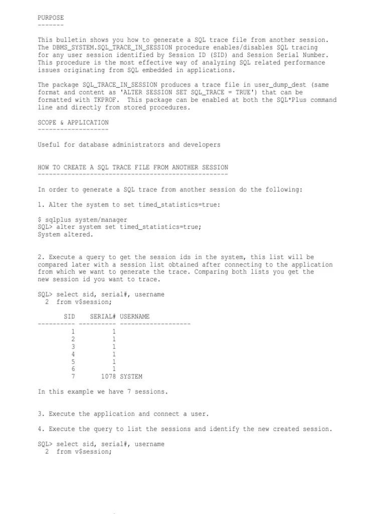How To Trace A Oracle Session PDF Oracle Database Sql