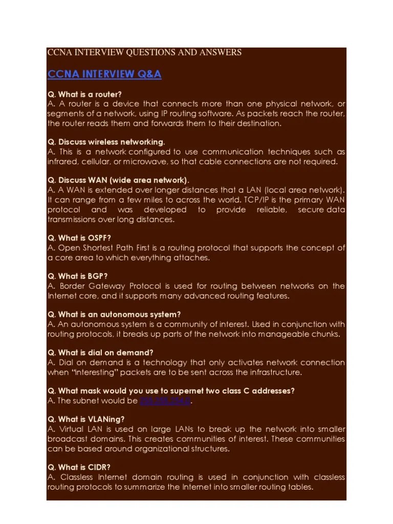 Ccna Interview Questions and Answers Computer Network Router