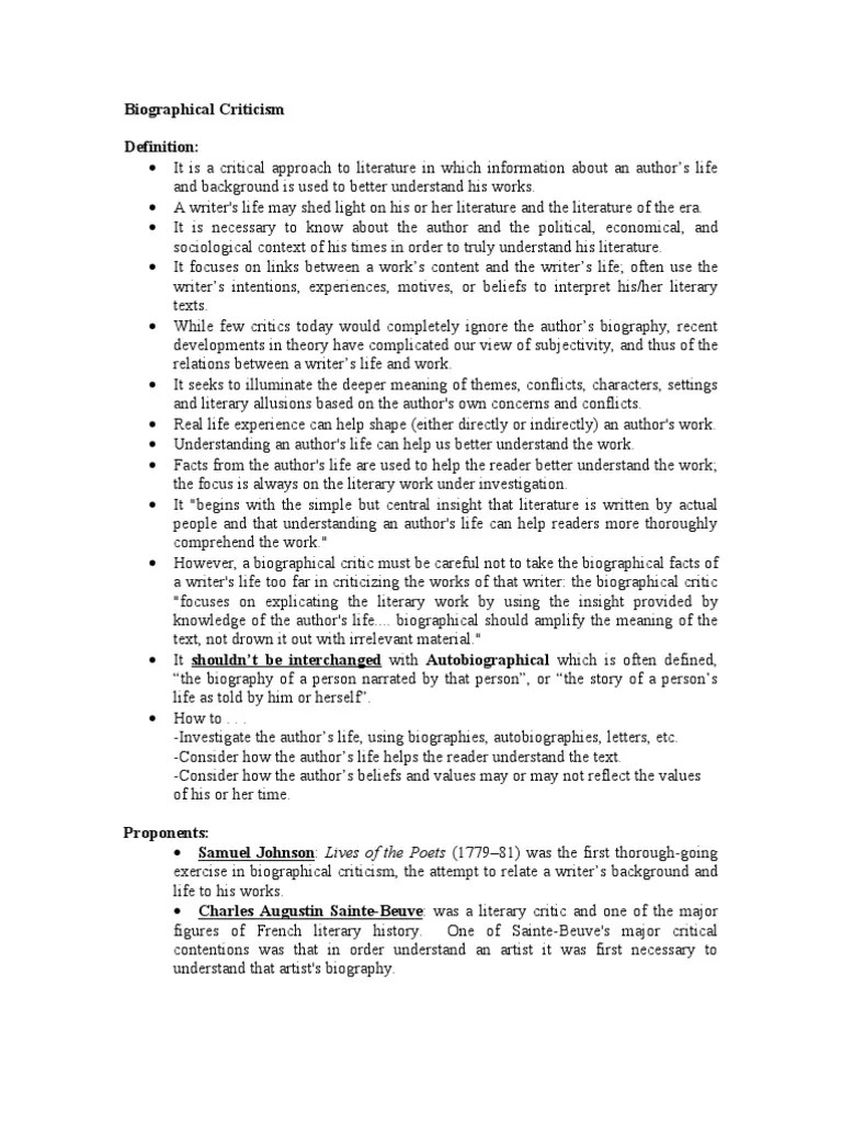 Biographical Criticism (English) Biography Writers