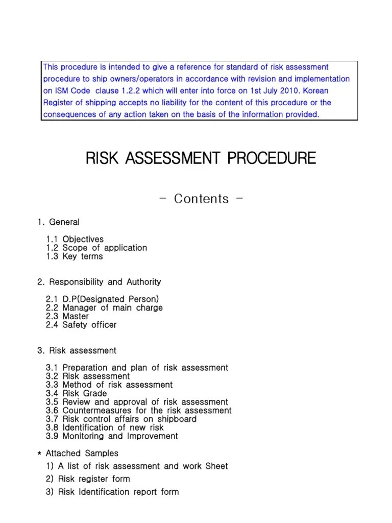 risk assessment guide for merchant ship Risk Assessment Hazards