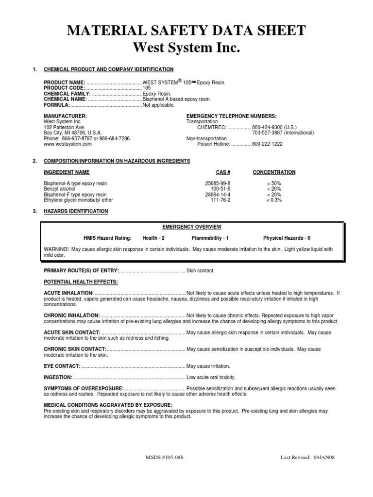 Msds Epoxy Resin Allergy Epoxy