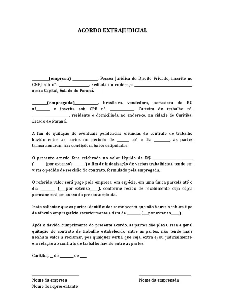 Acordo Extrajudicial Modelo Minuta