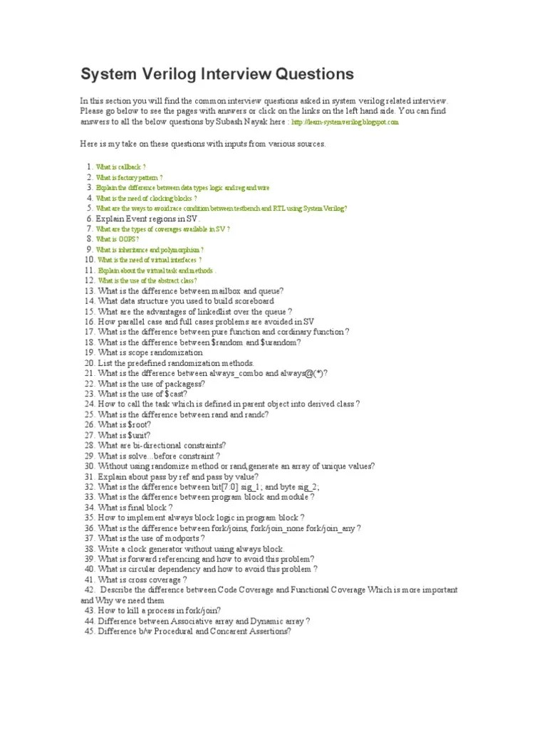 Interview Questions On System Verilog PDF