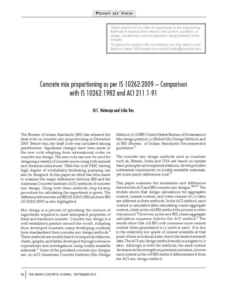 Concrete Mix Design Code Is 10262 Pdf Free Download newcup