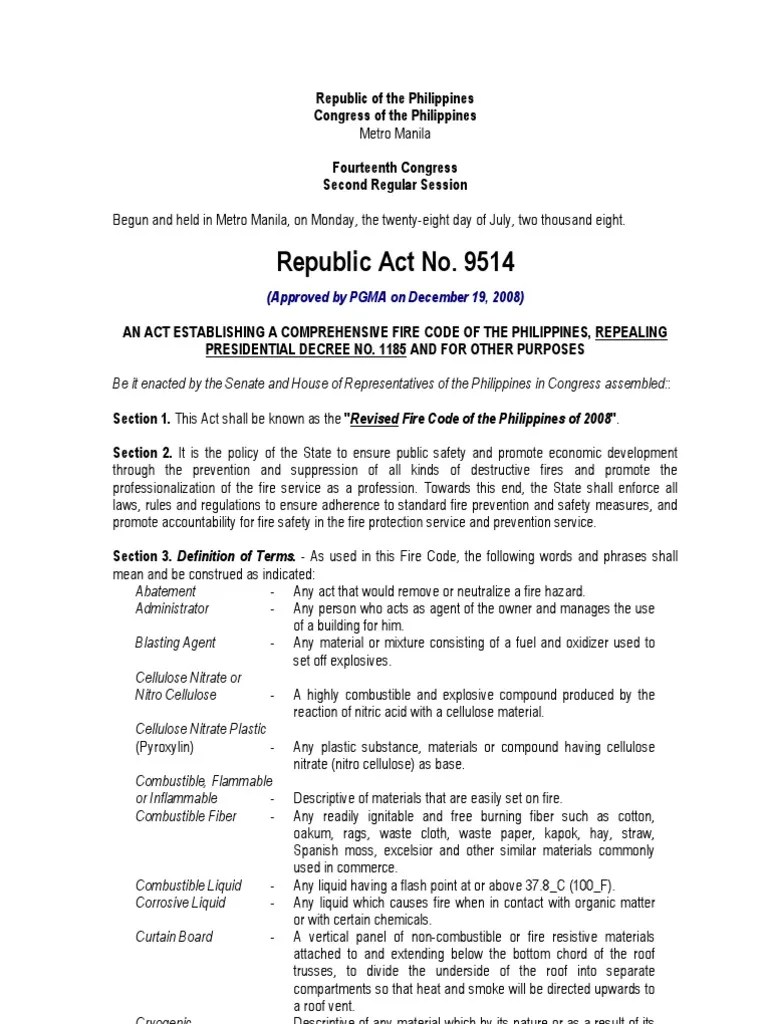 RA No. 9514 Revised Fire Code Fire Safety Fires