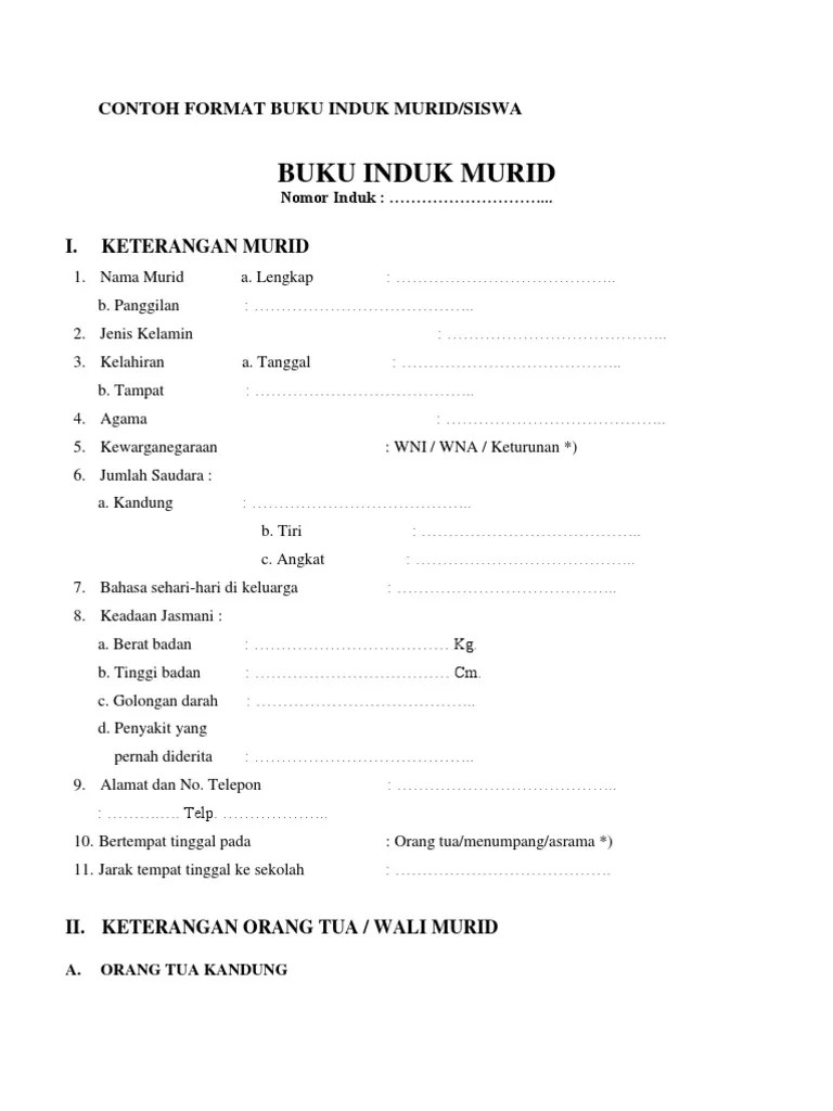 Contoh Format Buku Induk Murid | PDF