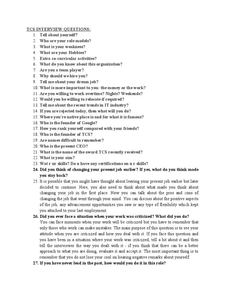 TCS Interview Questions Emotional Intelligence Interview