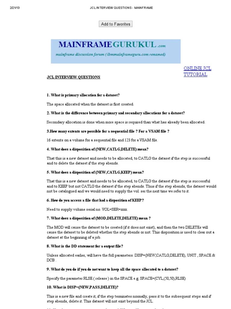 Jcl Interview Questions Mainframe Computer Programming Computing