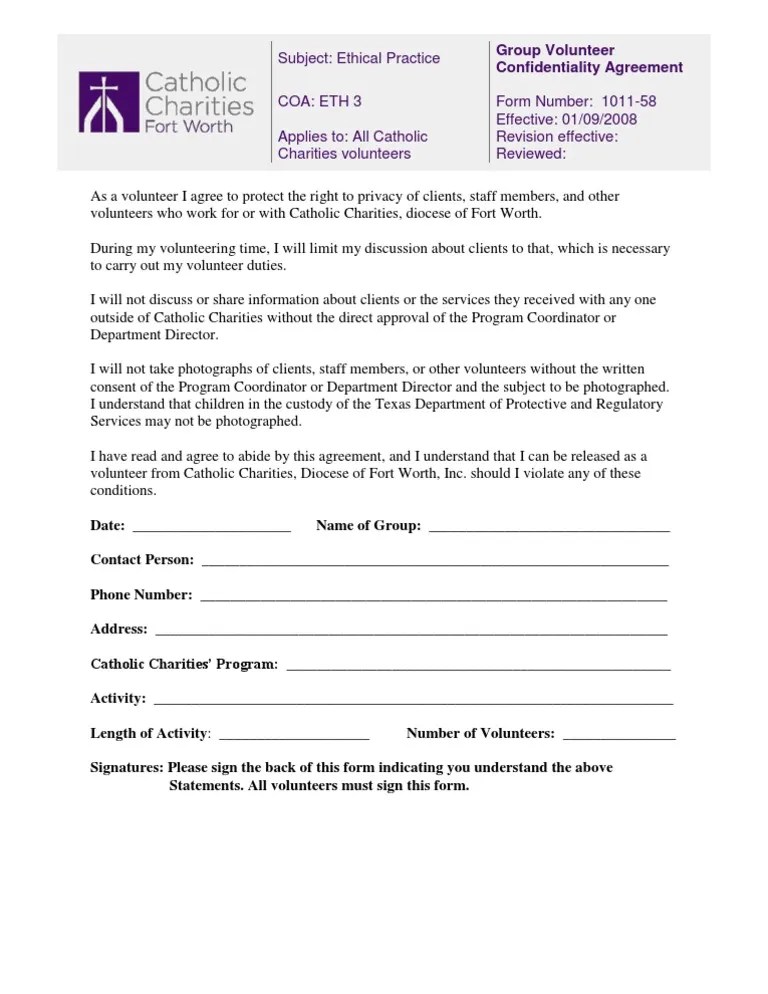 Volunteer Group Confidentiality Agreement Form 101158