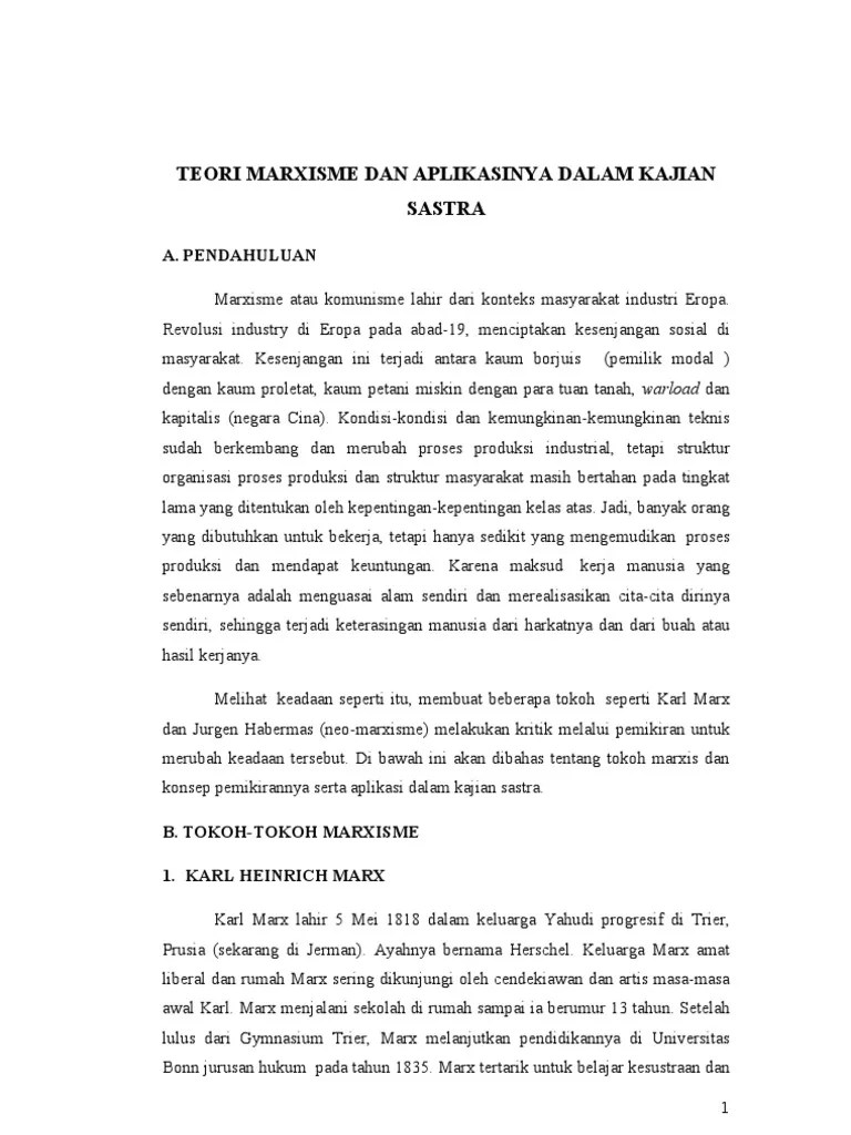 Teori Marxisme Dan Aplikasinya Dalam Kajian Sastra