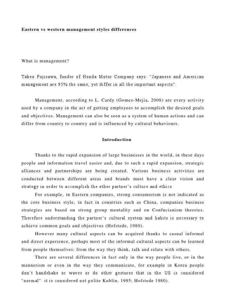 Eastern Vs Western Management Styles Differences PDF Western World