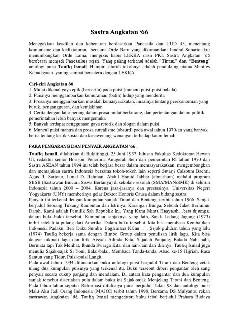 Sastra Angkatan - 66 | PDF