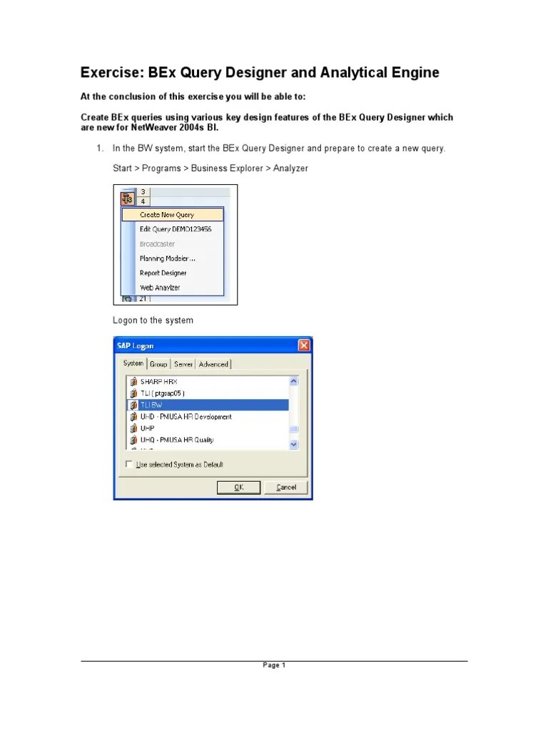 ERQA Exercise 1. BEx Query Designer and Analytical Engine Download Free PDF Computer Data