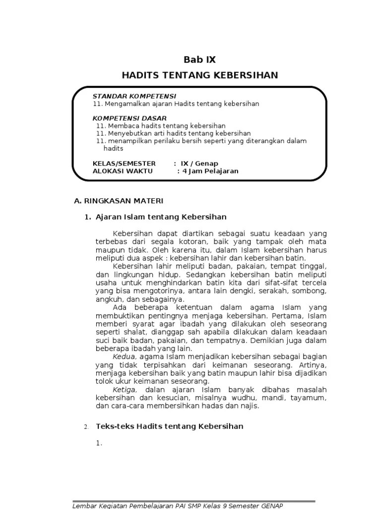 9 Hadits Tentang Kebersihan | PDF