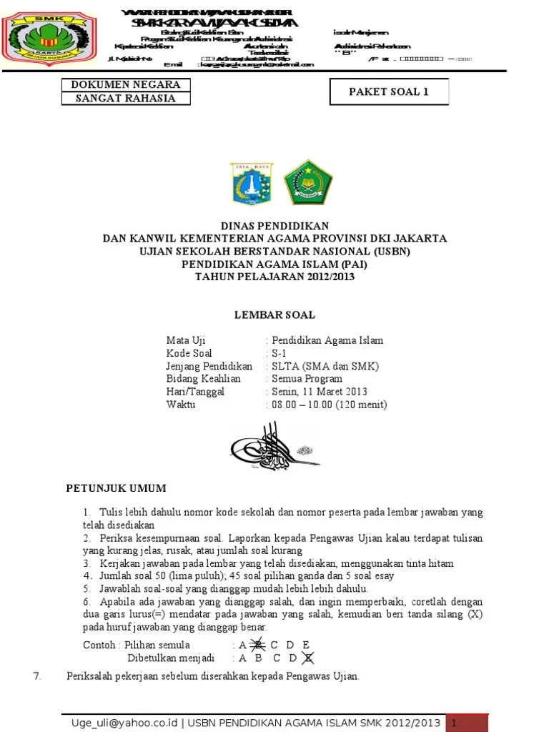 Contoh Soal Usbn Pai Smk 2019 Contoh Soal Terbaru