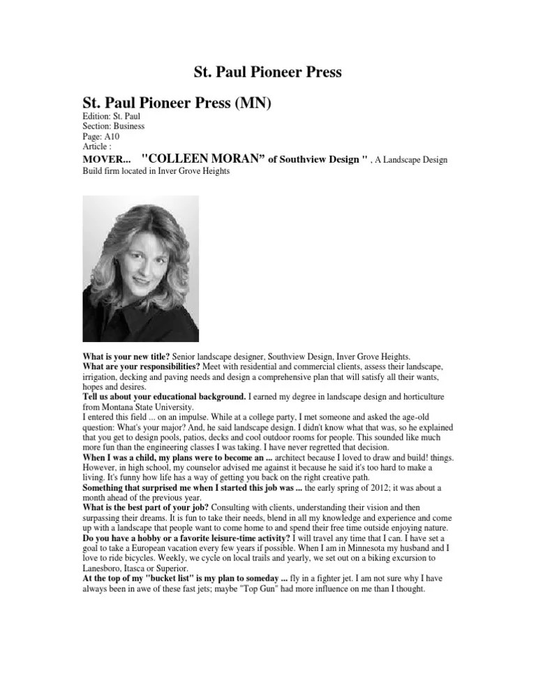 St. Paul Pioneer Press St. Paul Pioneer Press (MN) "Colleen Moran" PDF
