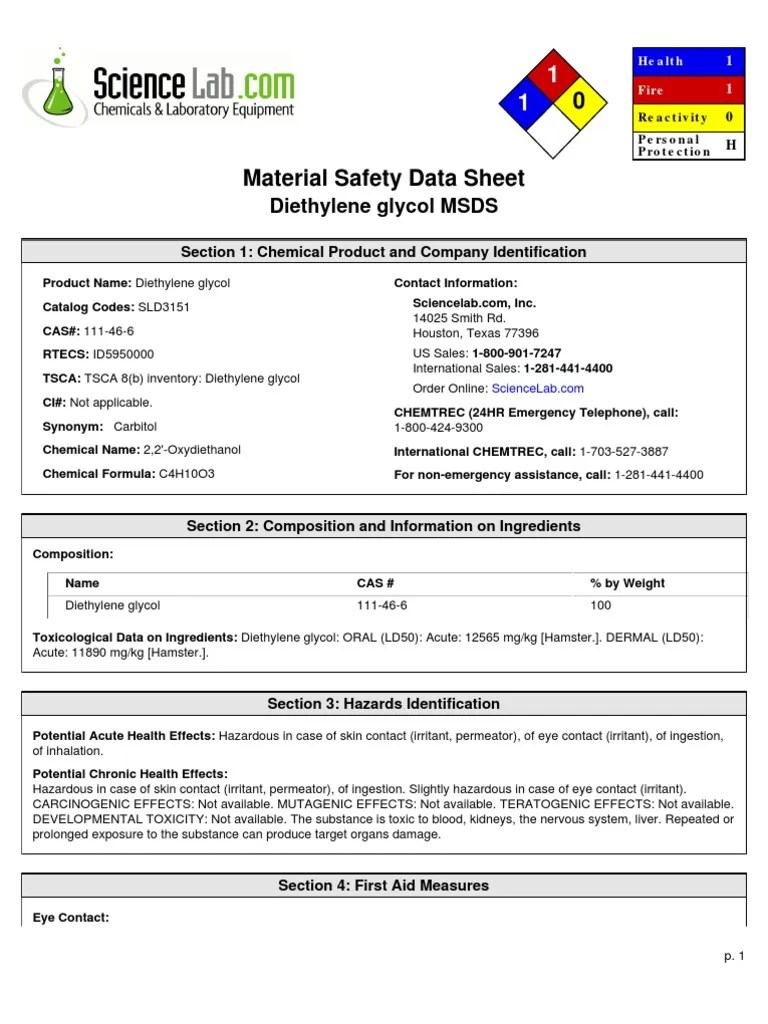 Diethylene Glycol Toxicity Personal Protective Equipment