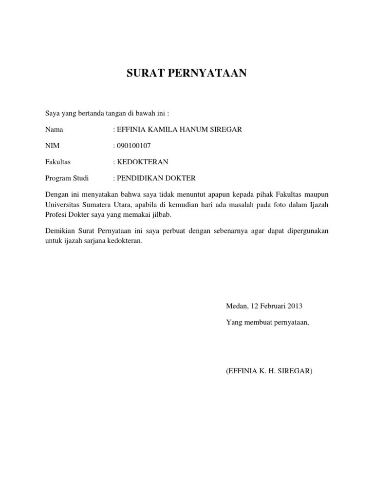 16 Contoh Surat Pernyataan Foto Berjilbab