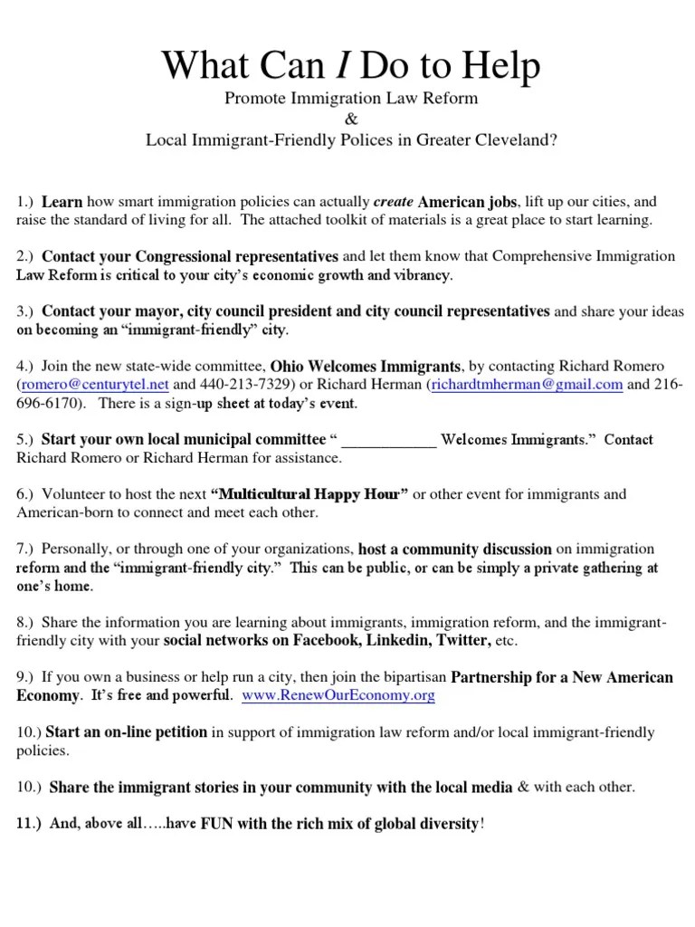 What Can I Do to Help Promote Immigration Law Reform &amp; Local Immigrant