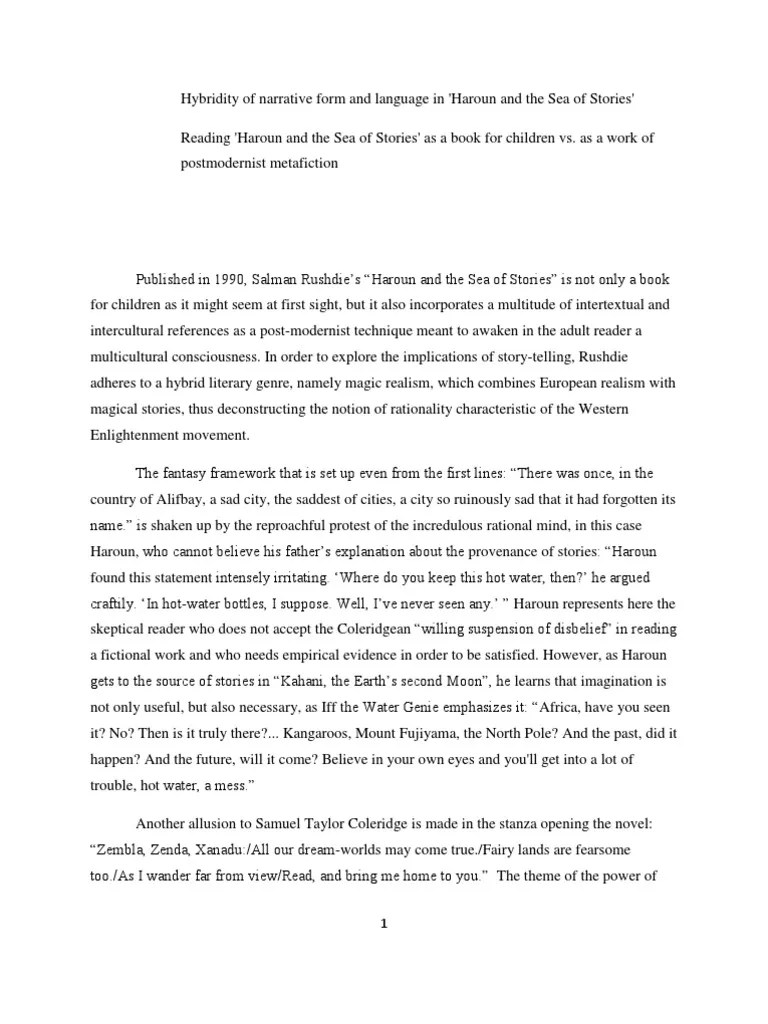 Hybridity of Narrative Form and Language In &quot;Haroun and the sea of