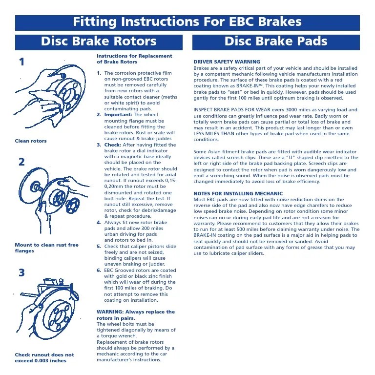 Fitting Instructions For EBC Brakes PDF Brake Vehicle Technology