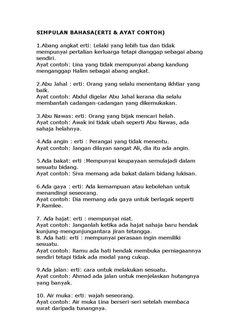 36 Contoh Ayat Simpulan Bahasa