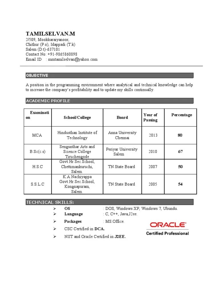 Tamil Resume