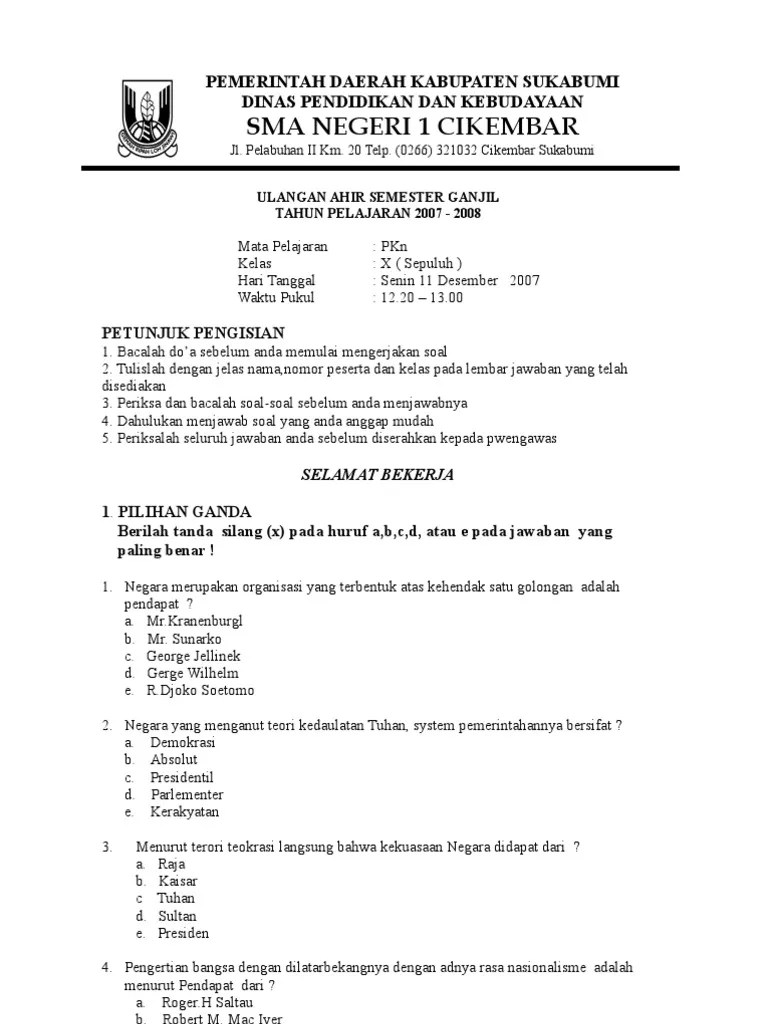 Soal Pilihan Ganda Klas II | PDF