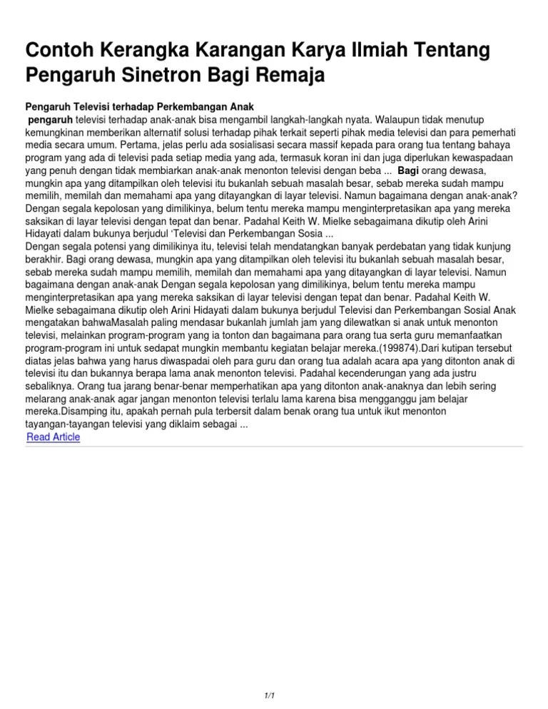 Contoh Kerangka Karangan Karya Ilmiah Tentang Pengaruh Bagi