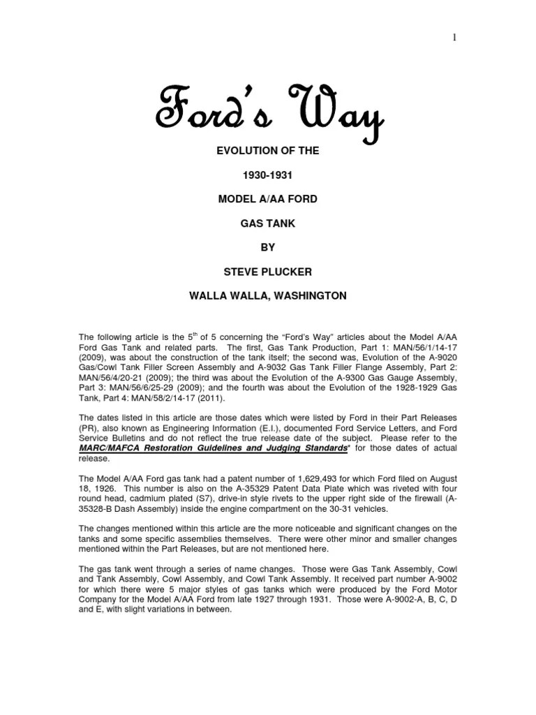 Evolution of The Model A 1930 - 31 Gas - Tank | PDF | Steering | Rivet