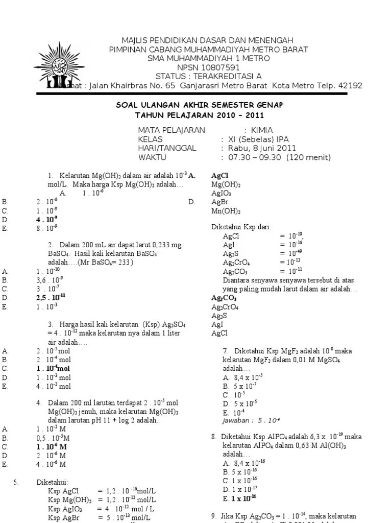 Pembahasan Soal Kimia Xi Ipa Semester Genap | PDF