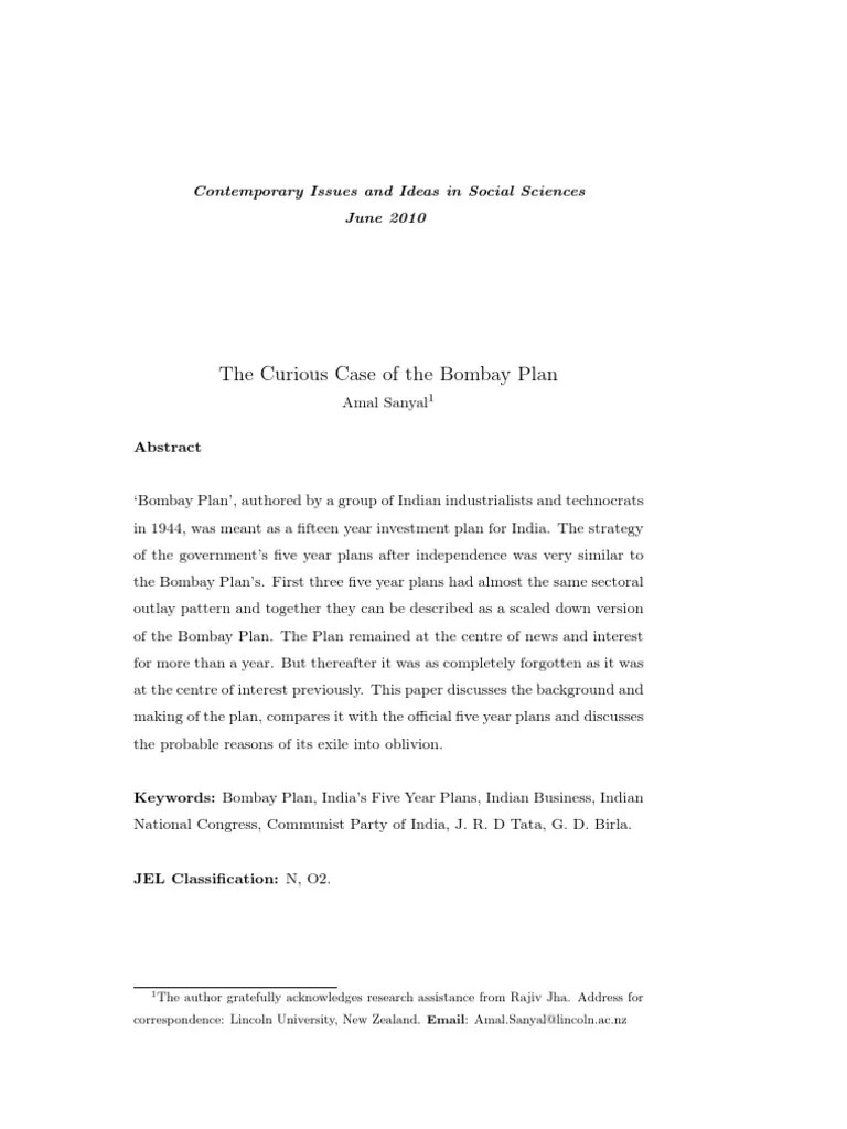 Bombay Plan PDF