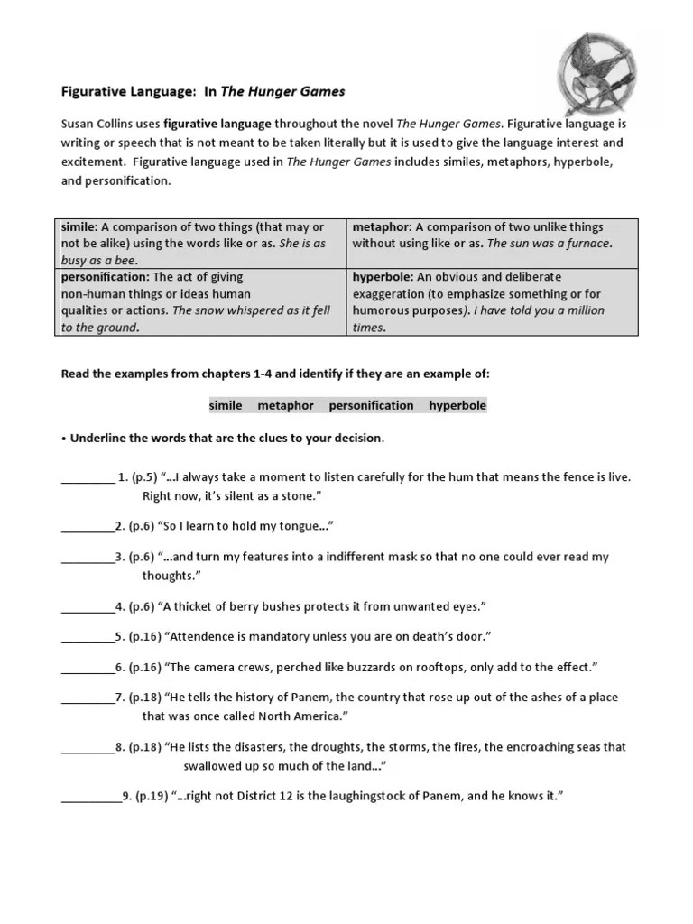 Figurative Language in The Hunger Games PDF Anthropomorphism Metaphor