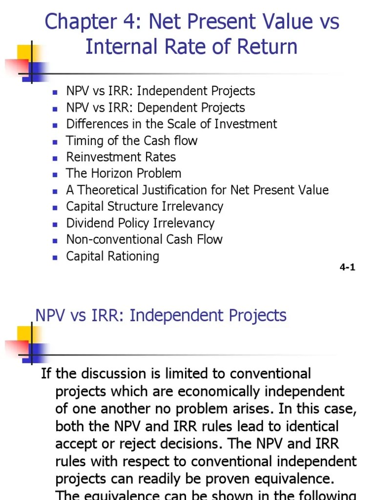 4. NPV vs IRR.ppt Internal Rate Of Return Net Present Value