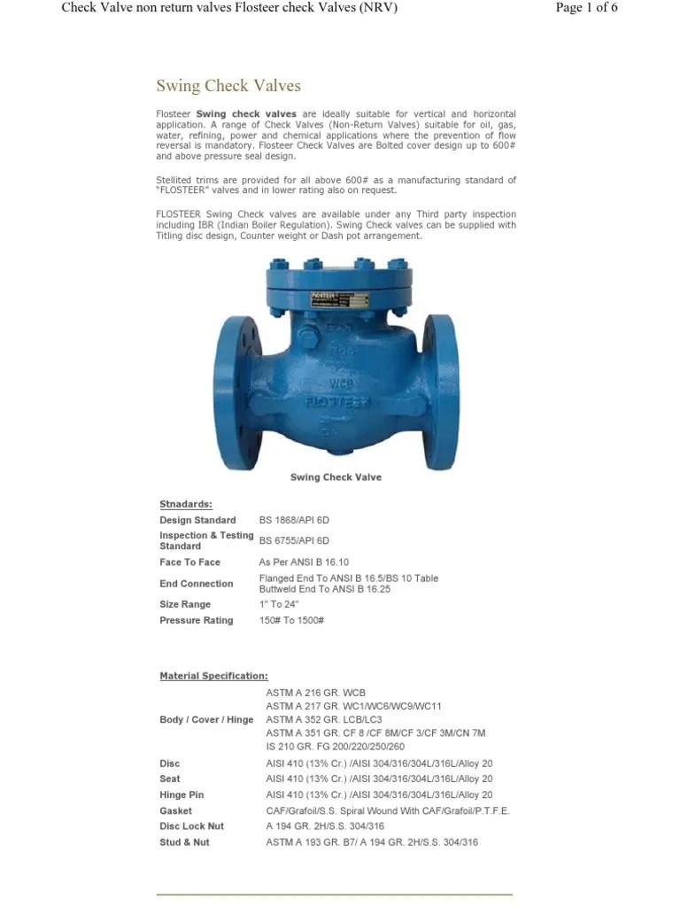 Types of Check Valve PDF Valve Pipe (Fluid Conveyance)