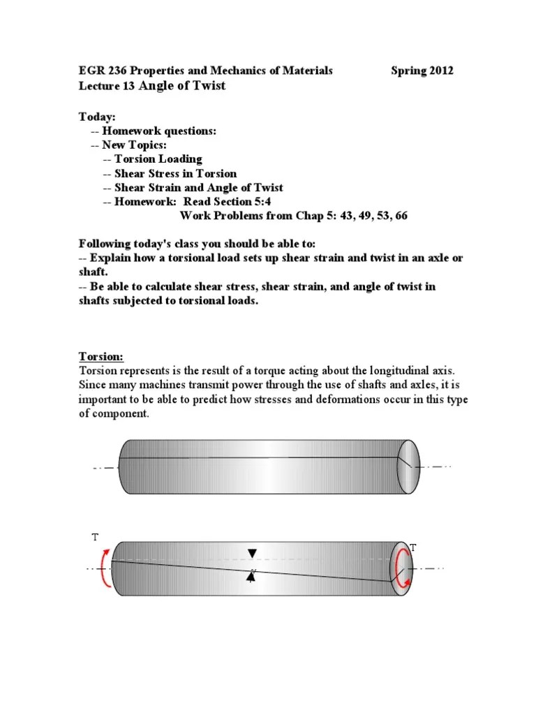 EGR 236Lecture13_Angle of Twist Deformation (Mechanics) Shear Stress
