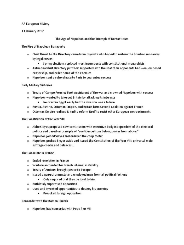 AP European History Napoleon Chapter Outline Napoleon Romanticism