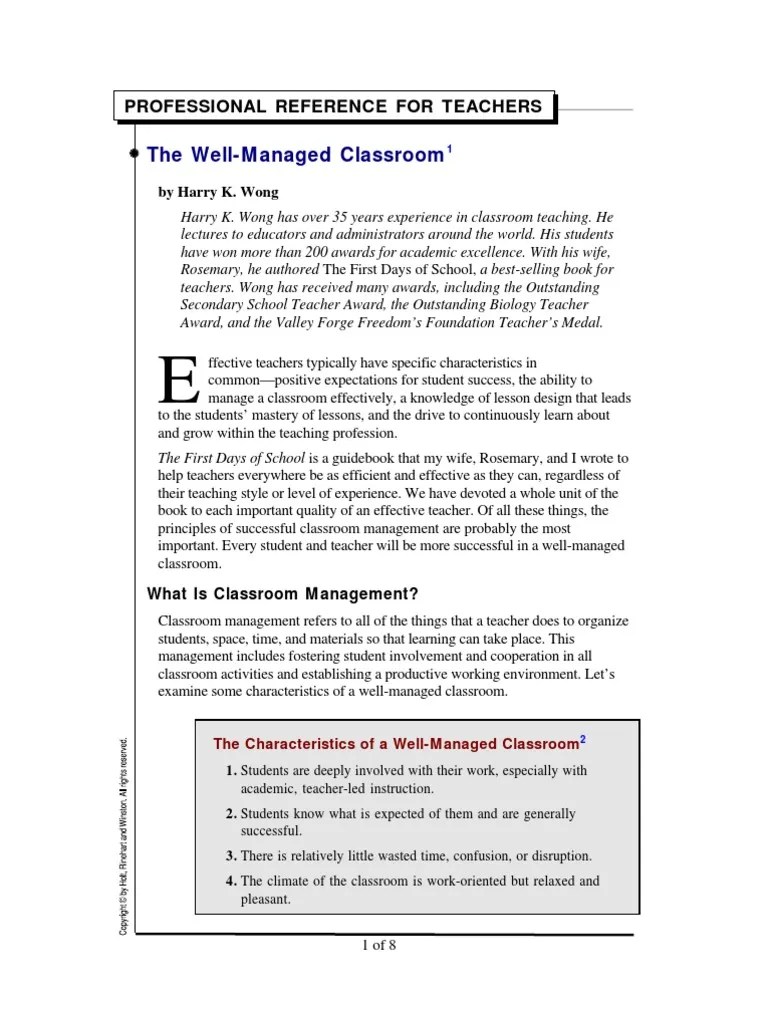 Harry Wong Reading Classroom Management Teachers