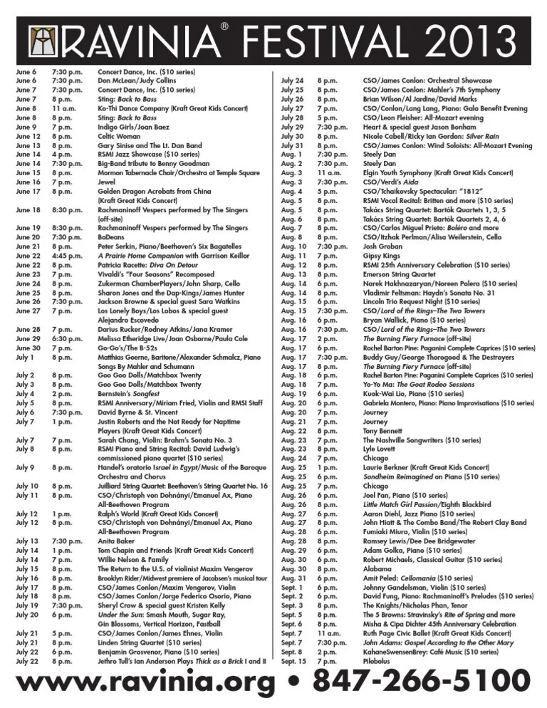 2013 Ravinia schedule Musicians American Musicians